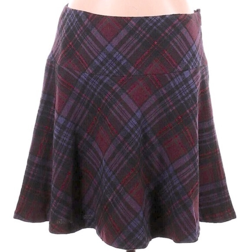 🍓🍕🪻Ralph Lauren Wool Tartan Plaid A-Line Skirt | Purple Black Preppy | 2 Petite